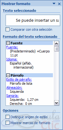 Panel Mostrar formato